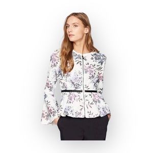 new Bagatelle ✦ Floral Print Peplum Peforated Vegan Leather Jacket ✦ Ivory Lilac